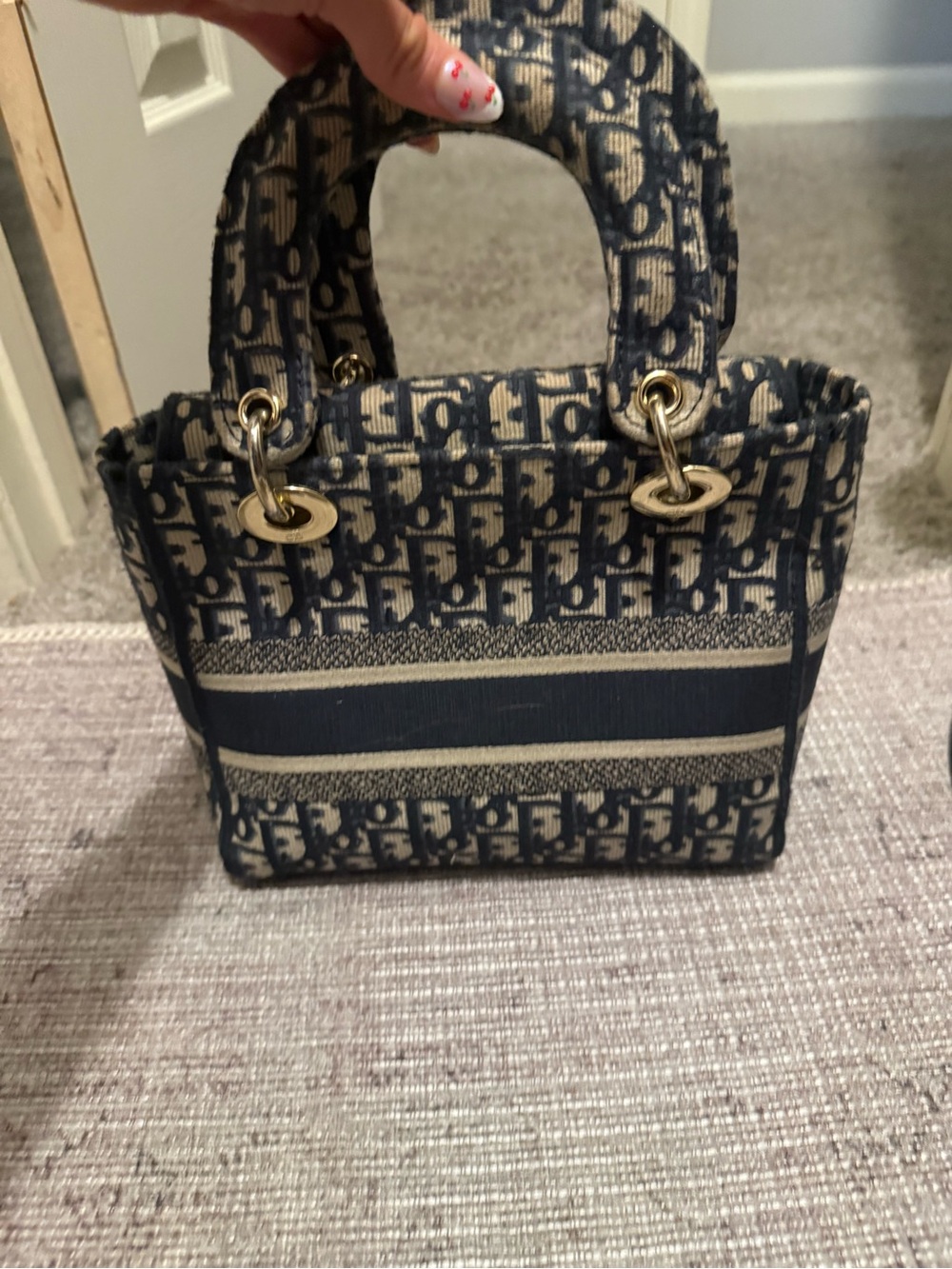 Thrifted Dior Navy and Cream Jacquard Mini Tote (Read Description)